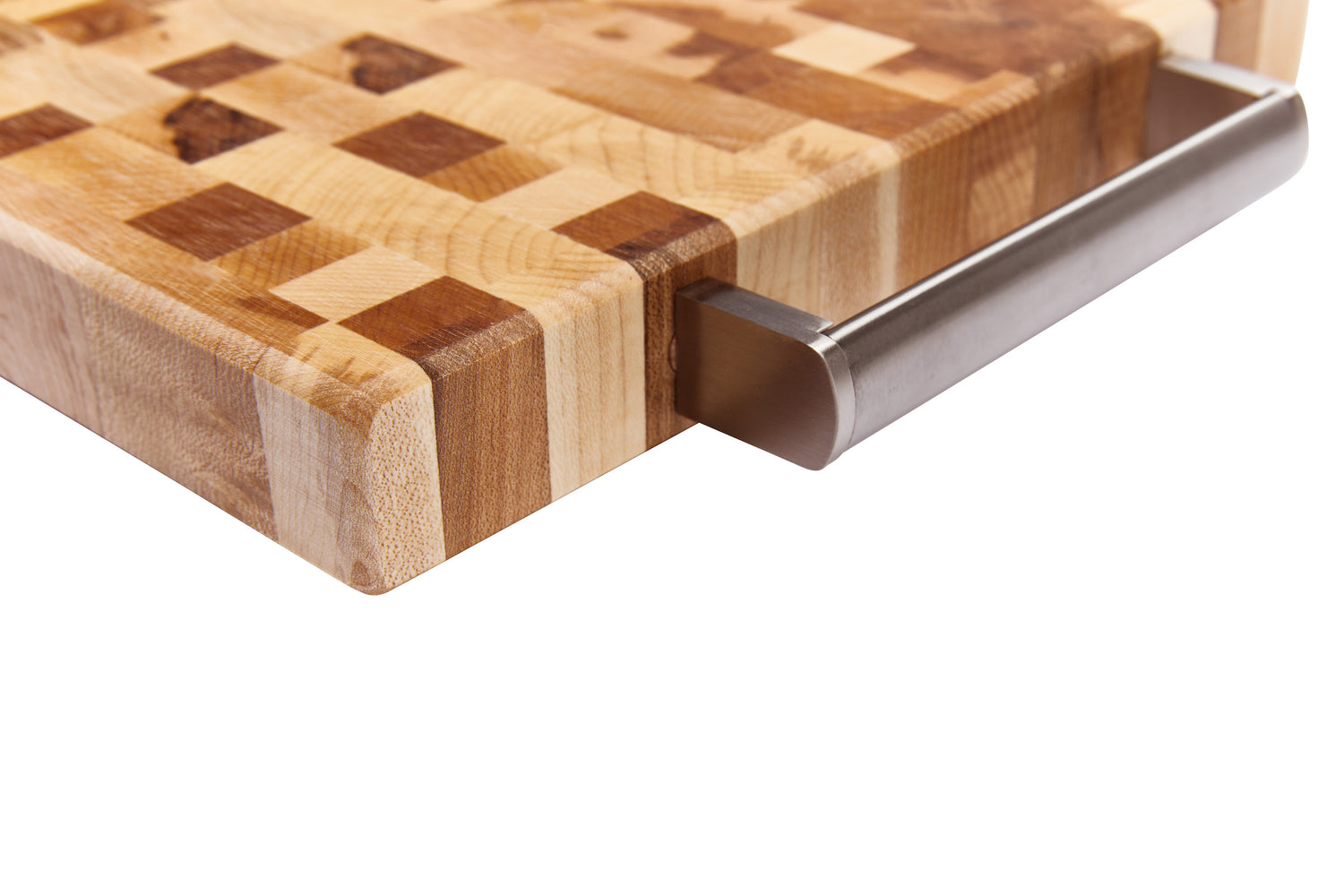 Butcher block with stainless steel handles and rubber feet (10 x 14 x 1.25 in)