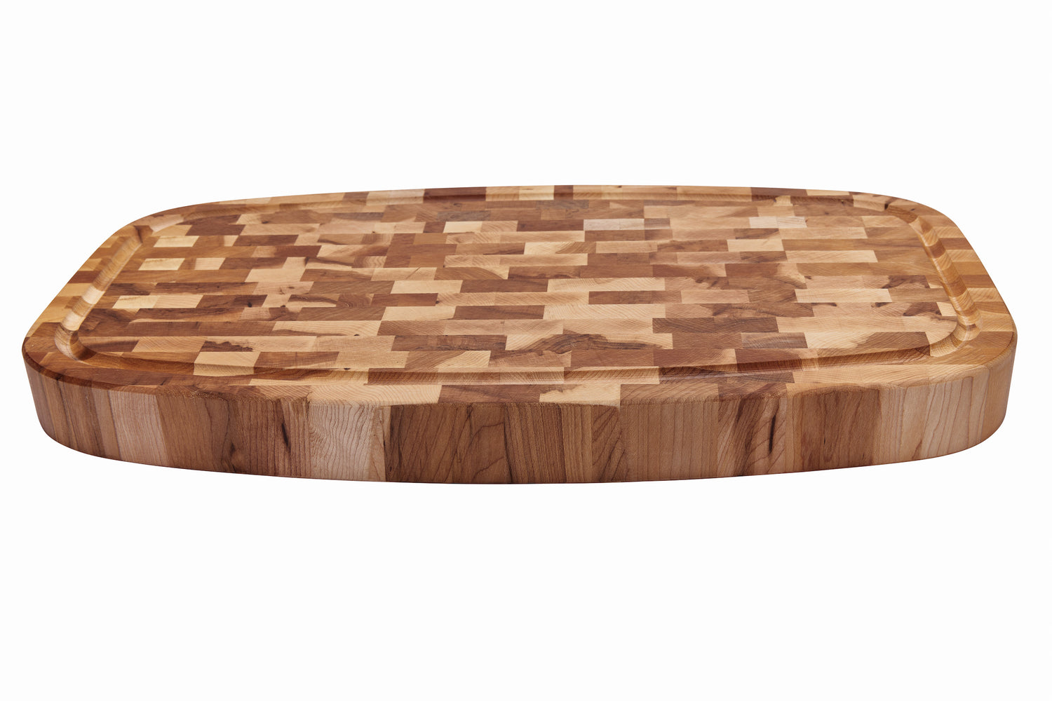 Butcher block with groove, recessed handles (12 x 22 x 2 in)