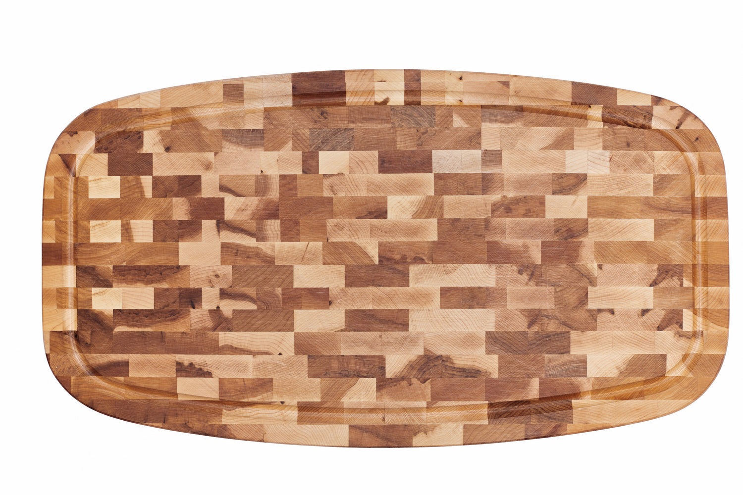 Butcher block with groove, recessed handles (12 x 22 x 2 in)