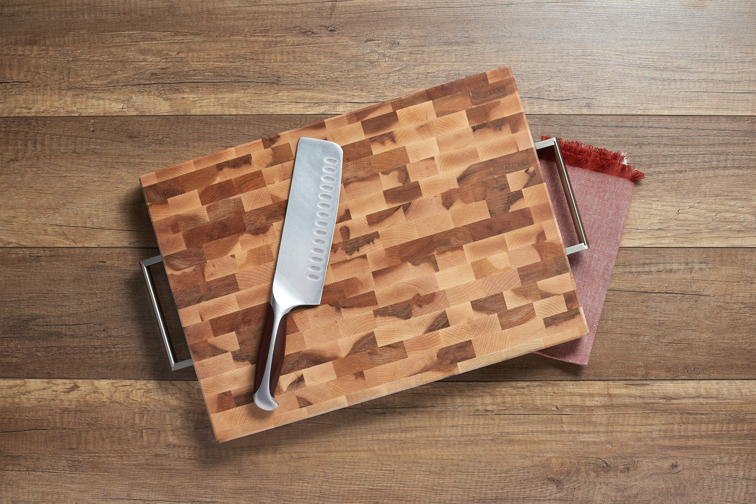 Butcher block with stainless steel handles and rubber feet (13 x 18 x 1.25 in)