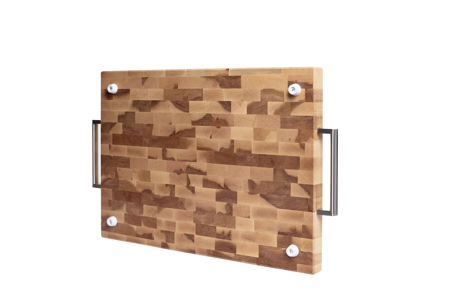 Butcher block with stainless steel handles and rubber feet (13 x 18 x 1.25 in)
