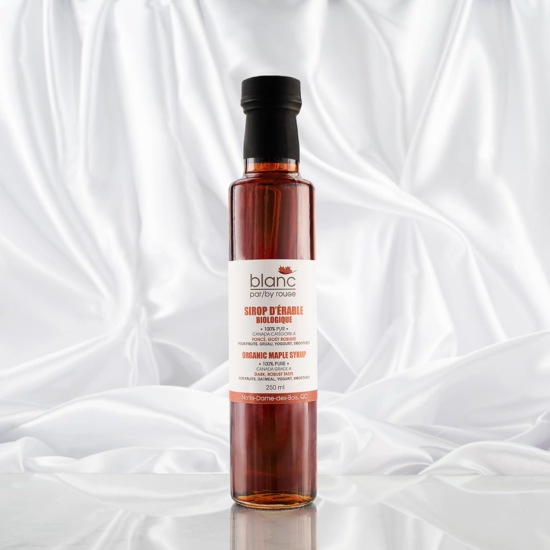 Sirop d'rable 100% pur et biologique fonc got robuste  blancparrouge