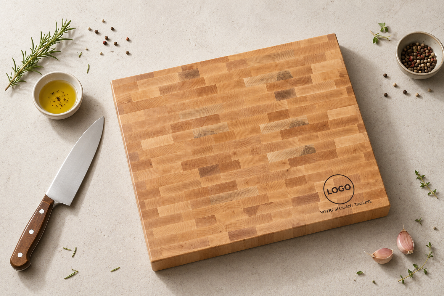 Maple butcher block with wooden legs (16 x 18 x 2 in.)