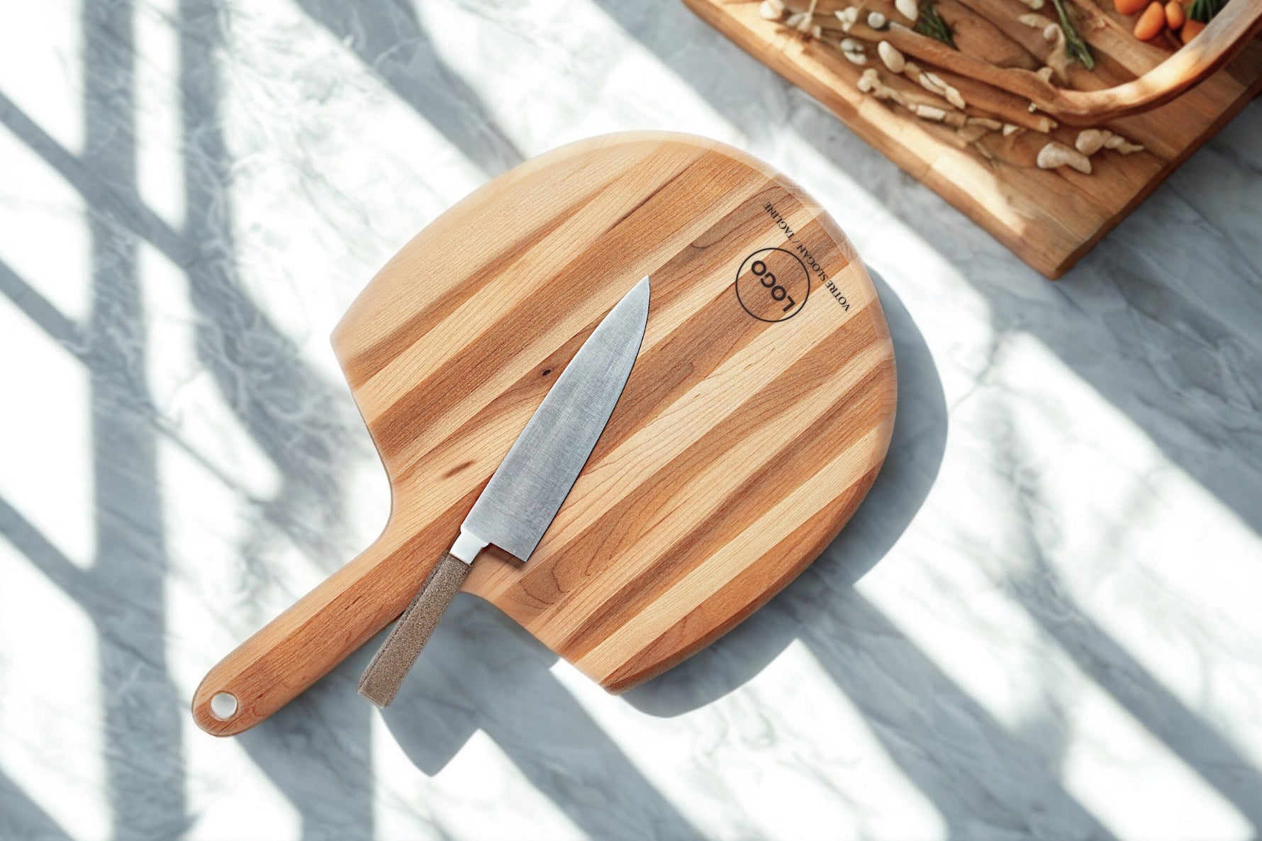 Planche à découper pour pizza (3 po dia. x 21 x 0.375 po)- blanc par rouGe personnalisable avec votre logo