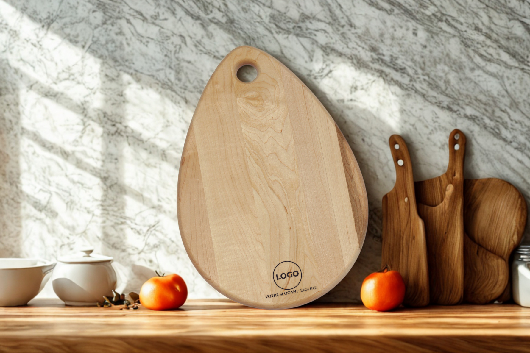 Planche à découper utilitaire (11 x 16 x 0.75 po)- en bois d’érable premium, logo corporatif gravé, cadeau d’entreprise durable, produit local