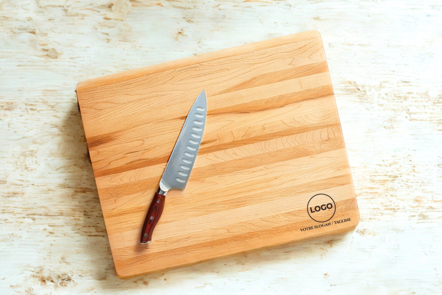 Planche à découper utilitaire avec finition en angle (16 x 20 x 0.75 po)- en bois d’érable haut de gamme, personnalisation de marque, cadeau client personnalisé, produit local