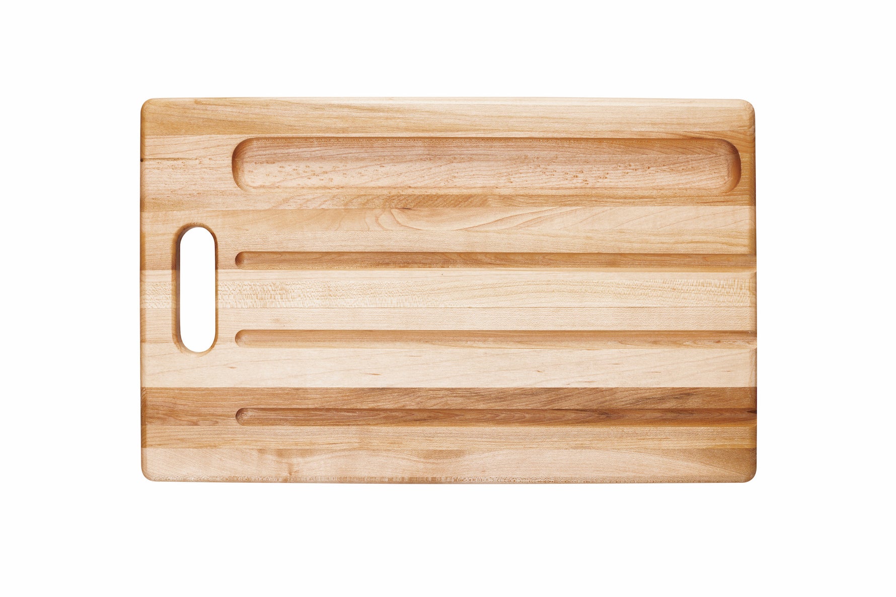 Planche à découper utilitaire avec poignée découpée et rainures à miettes de pain (10 x 16 x 0.75 po)- blanc par rouGe personnalisable avec votre logo