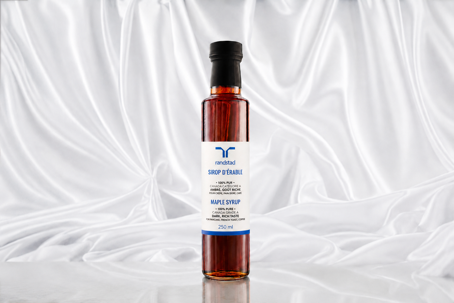Sirop d’érable 1﻿00% pur et biologique foncé goût robuste avec étiquette personnalisée