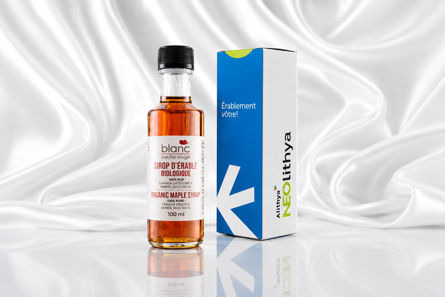 Sirop d'érable 100% pur et biologique dans son boîtier personnalisé